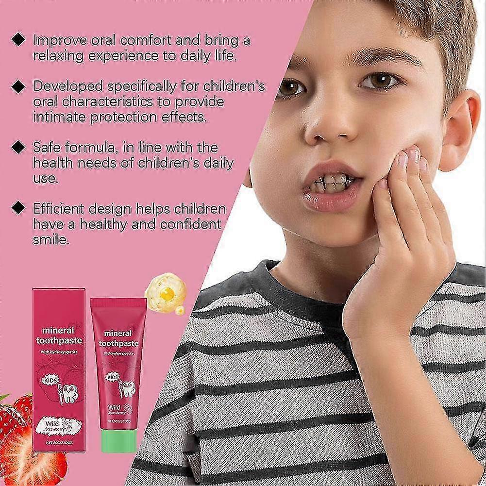 For Kids Strawberry Probiotic Hydroxyapatite Toothpaste 80g Fluoride Free Safe Swallowable Enamel Repair Cavity Protection