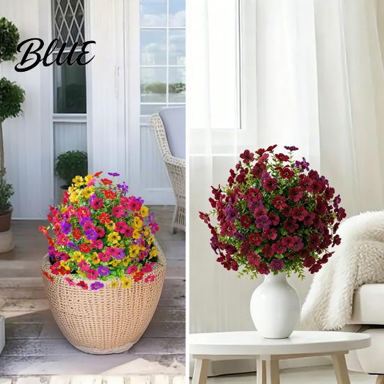 Decorative Faux Flower Stakes 22" Artificial Violet Topiary Ball Tree UV Resistant Fake Bushes Shrubs with Protected Flowers Ground Spike