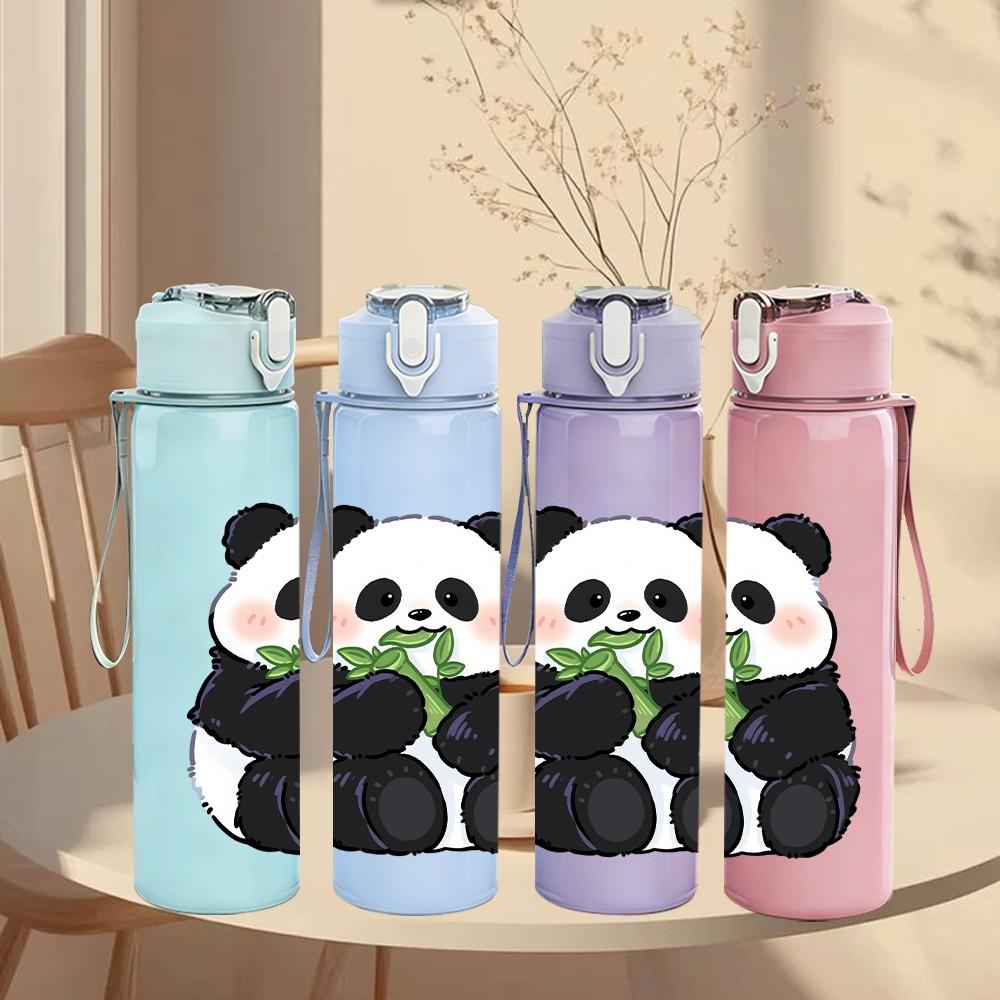 1PC Cute Panda Bear Cartoon Animal Print 750ml Color Plastic Sports Water Bottle Leakproof Flip Straw Lid Suitable for Sports Office Home Use