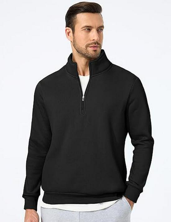 Men s Quarter-Zip Stand Collar Sweatshirt - Casual Long Sleeve Winter Top S чёрный