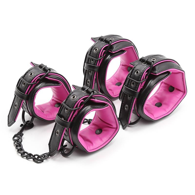 Sex Toys Couple Leather Bdsm Bondage Suit 3pcs Restraint Collar Ankle Sleeve Handcuffs for Sex Bondage Suit Adult Female