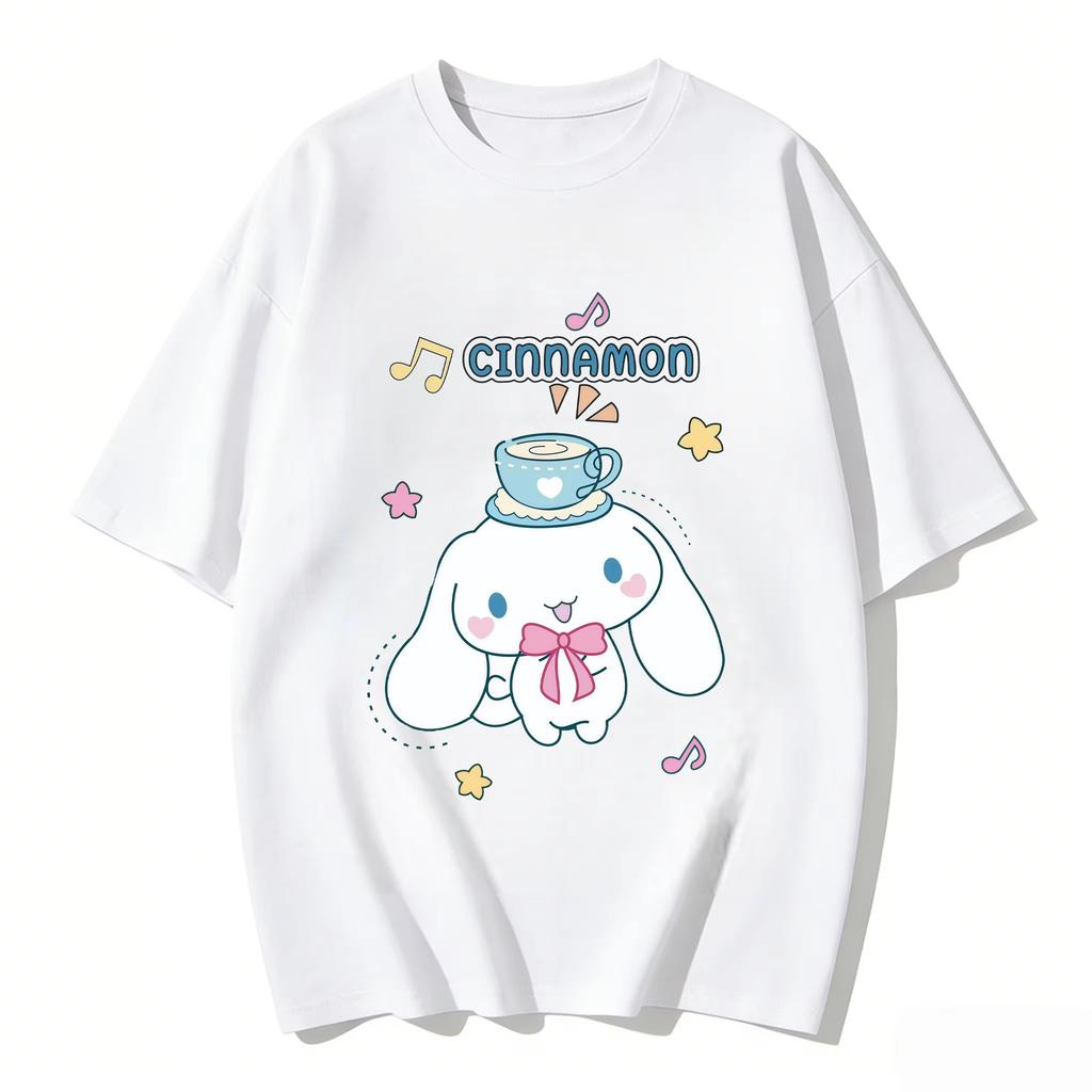 2026 Cinnamoroll marškinėliai minkštos medvilnės trumpomis rankovėmis, apvalia apykakle, mielu paveikslėliu, lengvas vasaros viršutinis drabužis moterims kasdieniam laisvalaikiui