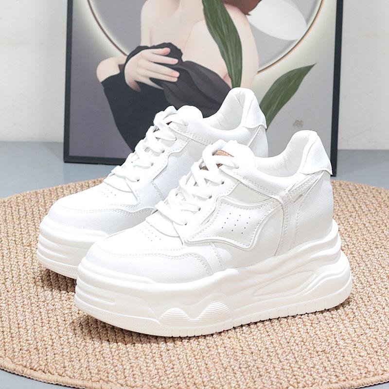 Fashion 8CM Microfiber Leather Vulcanize High Brand Flats Comfy Spring Autumn Platform Vulcanize Women Chunky Sneaker Shoes