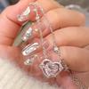 Korean Fashion Pink Crystal Heart Pendant Necklaces Women Girls Y2K Sparkling Rhinestone Fairy Clavicle Chain Jewelry Gifts