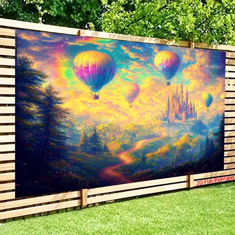 Watercolor Fantasy Hot Air Balloon Castle Backdrop Dreamy Sky Photography Background