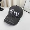 American Street Gothic Embroidered Cotton Baseball Cap With Adjustable Fit For Casual Wear