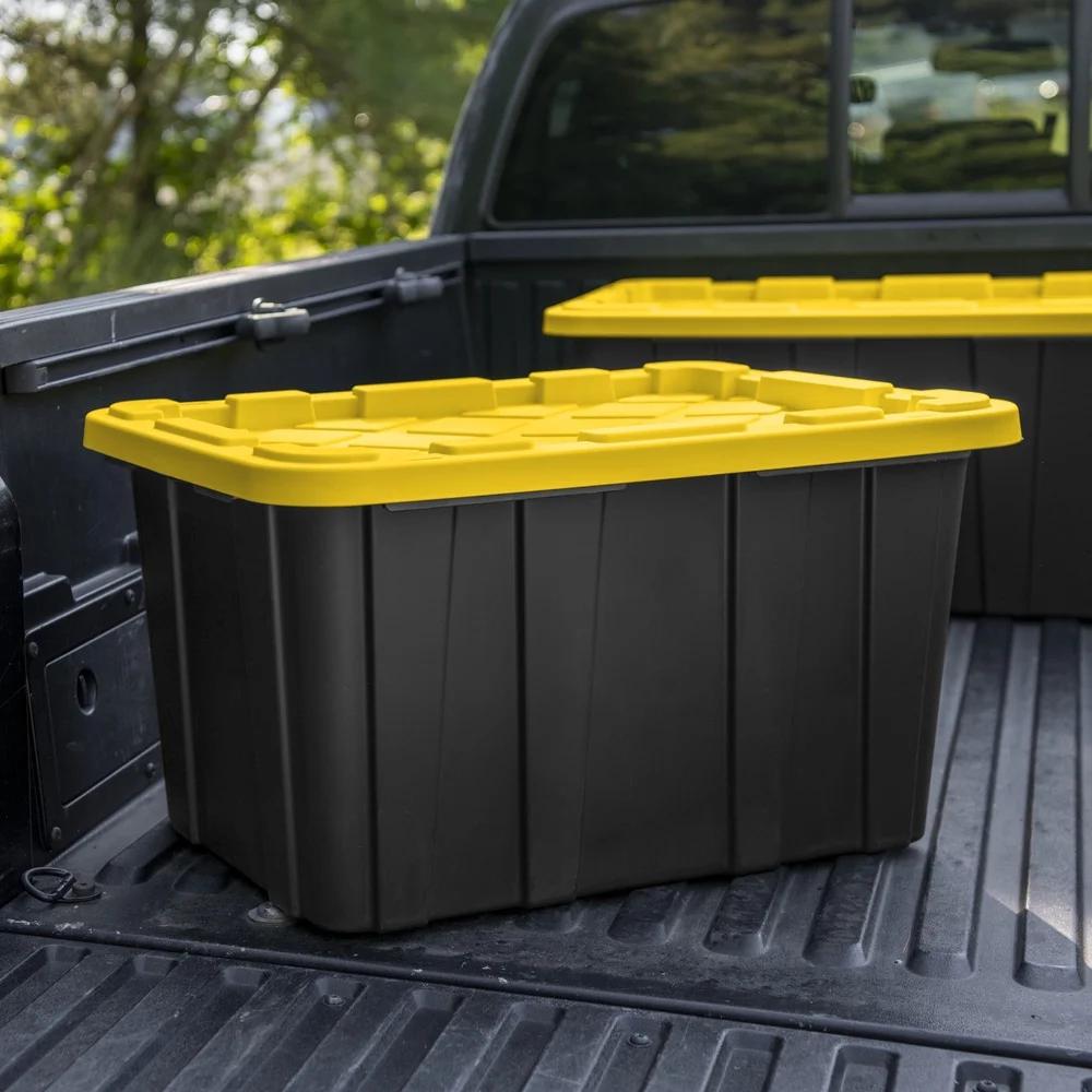 27 Gallon Heavy Duty Plastic Storage Bin with Snap-On Lid Stackable Totes Garage Basement Attic Transport and Organization
