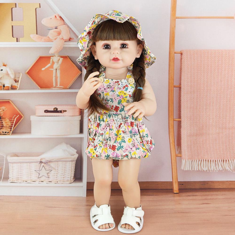 

Моющаяся 55-сантиметровая эмалевая кукла реборн с большими глазами и длинными волосами - Игрушка-компаньон для кукольного домика Full Set (Doll + Clothes)