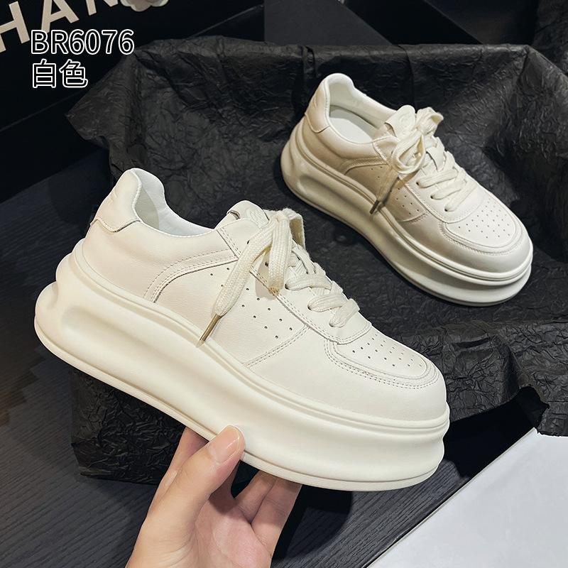Thick-soled spring and autumn new leather breathable heightening ins tide sports and leisure shoes 34 белый