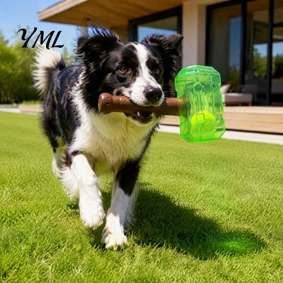 Dog Chew Toys for Medium Large Dogs 2Pcs Squeaky Hammer with Tennis Ball Inside, Interactive Fetch Toys, Unique Shaped Toy Rubber Indoor Outdoor Play