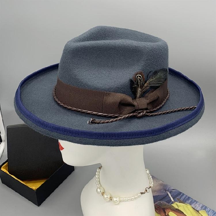 Elegant Feather Homburg Wool Styling Hat with Wide Brimmed Flat Hat Wide Brimmed Western Hat for Casual Wear