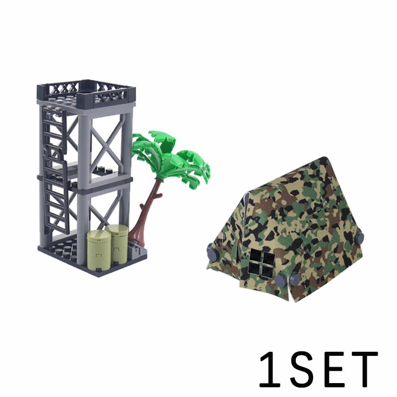 MOC Military War Accessories WW2 Soldier Building Blocks Roadblock Motorcycle Case Container Bag Brick Toy