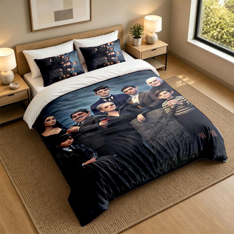 3Pcs Bedding SetThe Addams Family Soft Bed Sheet and Two Pillowcases Home Bedroom Decor