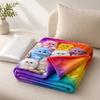 150x130cm Plush Blanket Rainbow Gradient Nap Blanket Cat Print Blanket  for Kids Room Home Travel