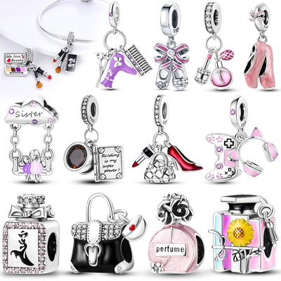 Copper Girl Lady Lipstick Makeup Charm Dangle Pendant Beads Fit Original Bangle Cosmetic Charms Bracelet Diy Making Jewelry