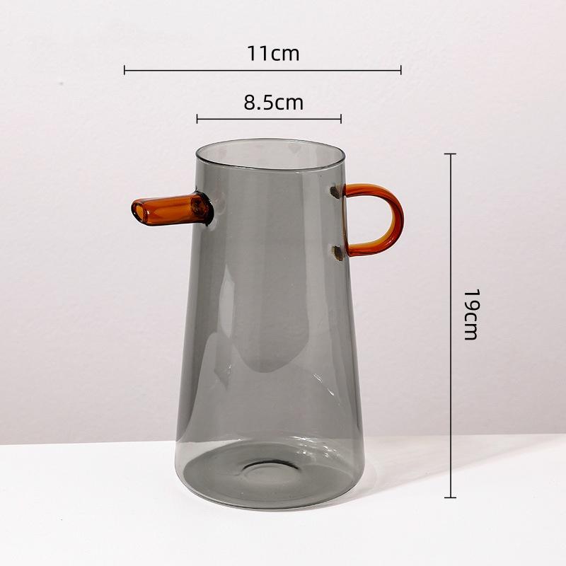 Glass Flower Vase Handle Pitcher Colored Transparent Flower Pot Flower Arrangement Hydroponics Terrarium Vases Pots Flowerpot