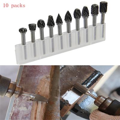Set mit 10 Silbernen Rotationsfräsern Rotationsfeilen Rotationswerkzeuge für Metall Holz Kunststoff Gravur und Schleifzubehör