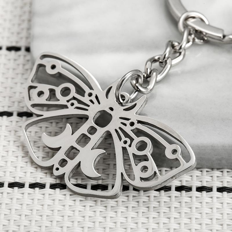 Hollow Moon Moth Stainless Steel Keychain Creative Animal Design Minimalist Style Practical Student Backpack Pendant