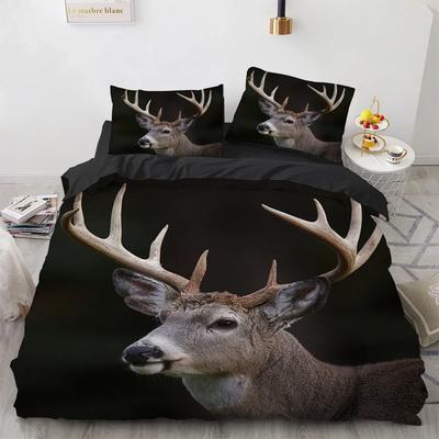 Thème Noir Jungle Élan Ensemble Housse de Couette Pour Garçon Adolescent Fille Ensemble de Chambre Impression 3D Cerf Élan Gris Housse de Couette Douce en Microfibre