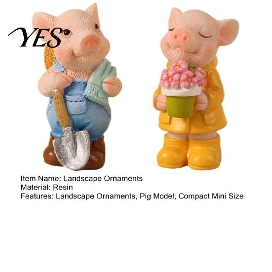 Planter Pig Decoration 2PCS Micro Landscape Ornaments, Mini Figurines, Durable Outdoor Miniatures Resin Waterproof for Potted Plant Landscaping
