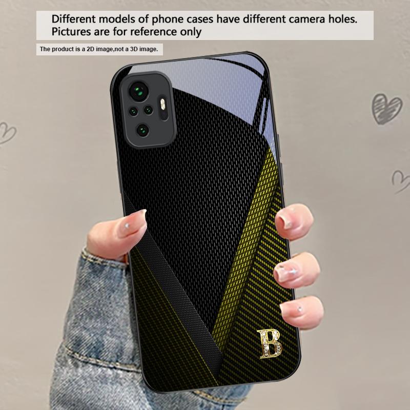 Elegant letter 'S M R' For Redmi Note 14 Pro+ 13 Pro 8 9 9S 12S 10 Pro 11 12 13C 14C A3 12 13 K60 Ultra Black Glass Phone Case