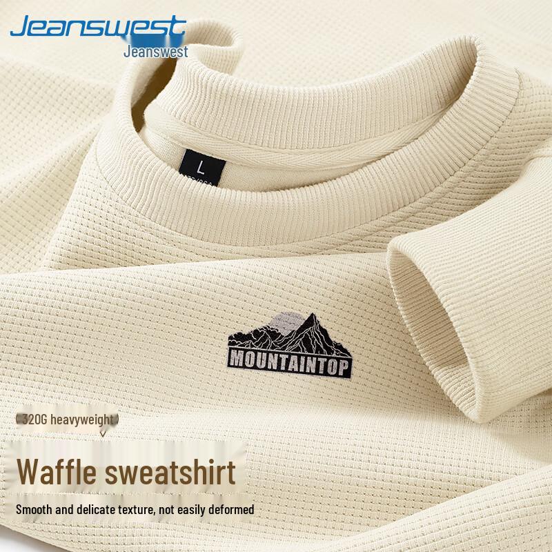 Jeanswest Men's Heavyweight Waffle Knit Round Neck Sweatshirt