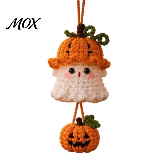 Halloween Party Supplies Crochet Ghost Hanging Decoration, Handmade Ornament for Car Hand Woven Decor Rearview Mirror, Knit Yarn Pendant Holiday