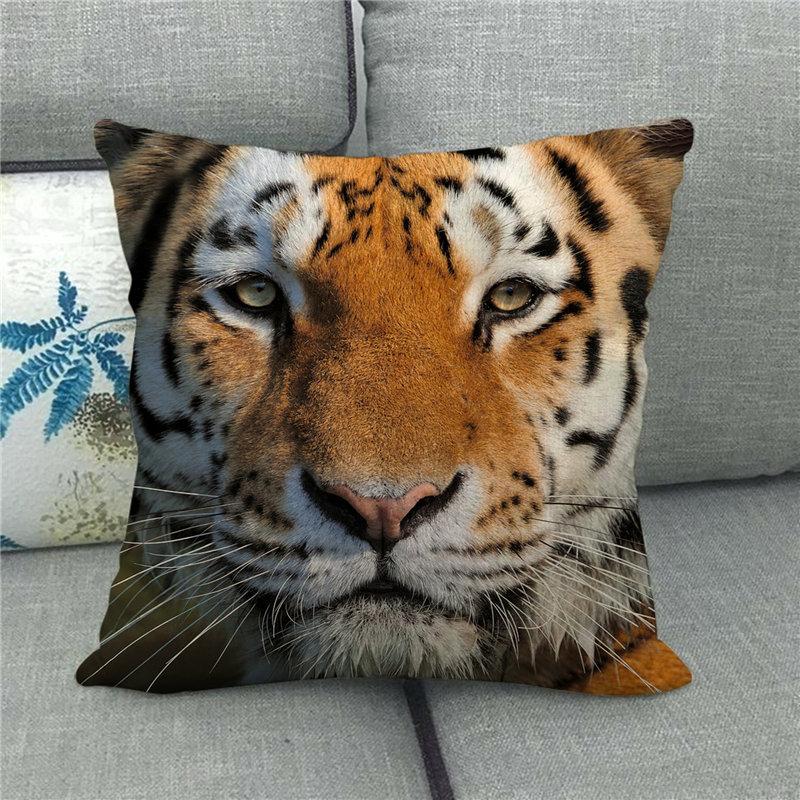 Wild Animals: Lions, Tigers Digital Printing Short Plush Pillow Covers For Car Sofa Office Cushion Cover Home Goods 60X60Cm