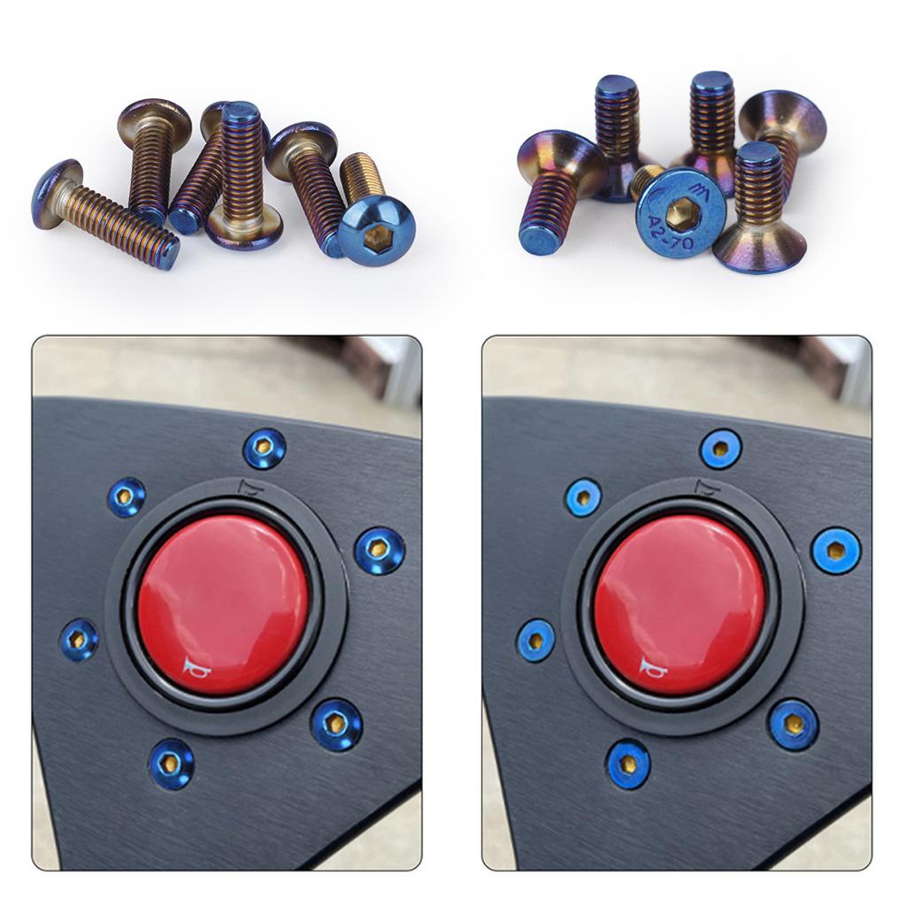 6pcs Steering Wheel Screw Bolts Titanium Tapered M5×0.8 Length 19mm Round / 15mm Flat Head Fit Lot Of Steering Wheel volante