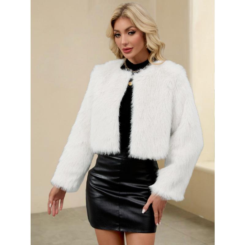 Women's Cropped Faux Fur Coat Soft Fluffy Warm Winter Jacket Casual Party Outerwear