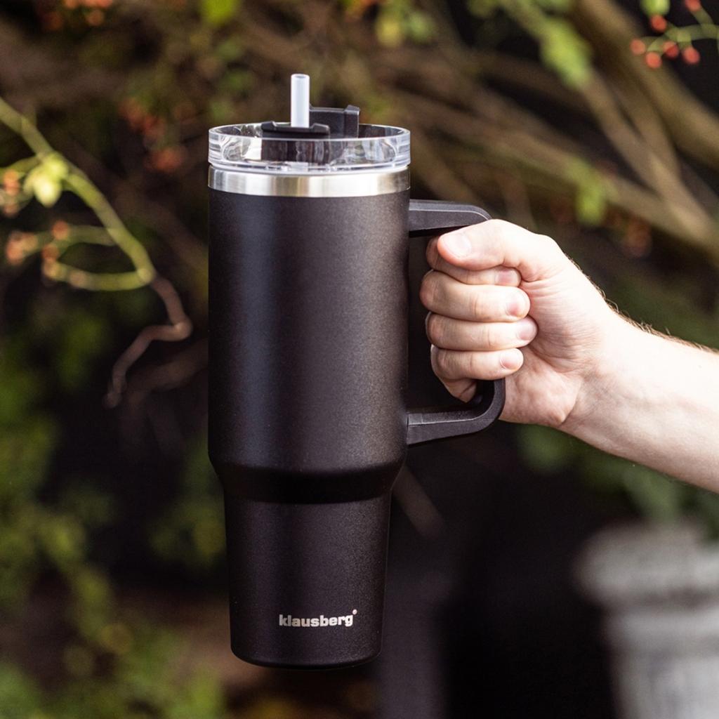 STEEL THERMAL MUG THERMOS 1100ml WITH HANDLE AND STRAW KLAUSBERG KB-7942
