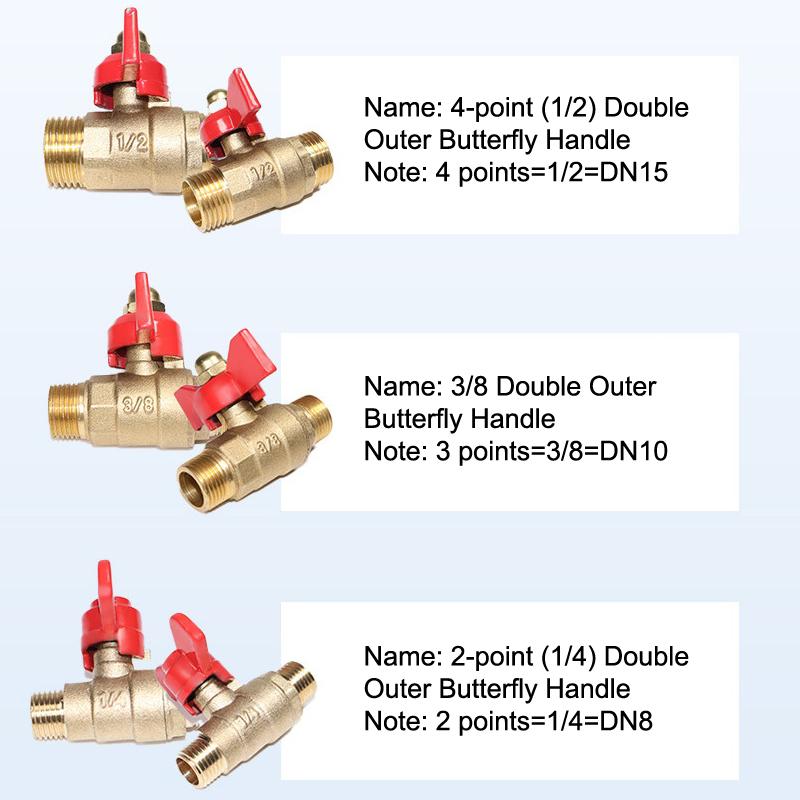 1 Piece Air Compressor Water Gas Oil Shut Off Valve Butterfly Stem Brass Ball Valve 1/4" 3/8" 1/2" Bsp Threaded Male To Female