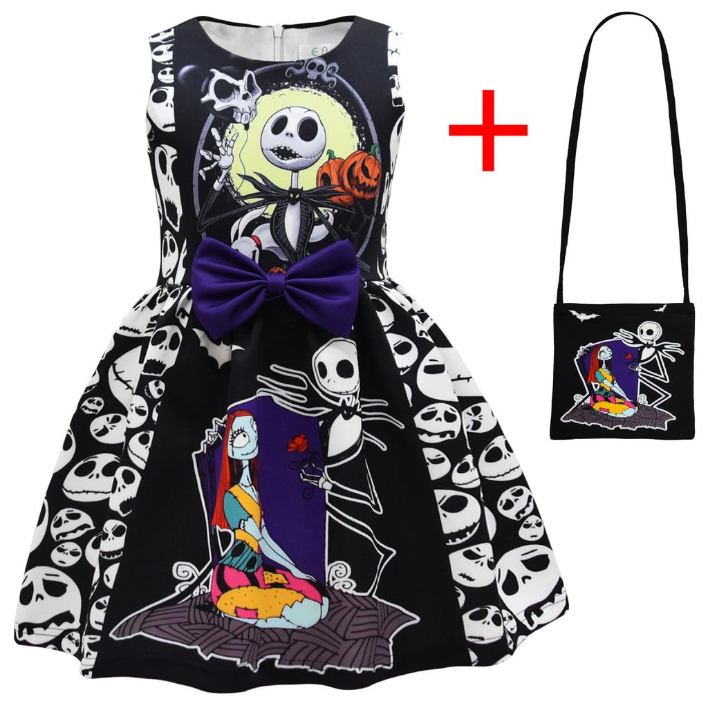 In Stock Halloween Night Horror Sally And Jack Bow Girl Dress + Bag
