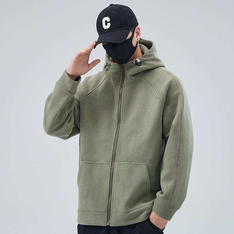 Men's Fleece Hooded Cardigan Sweatshirt: Solid Color, Padded & Thickened for Spring, Autumn & Winter 2025.