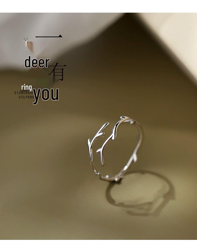 925 Sterling Silver Antler Ring: Women s Adjustable Open Design, Index Finger Ring, Internet Celebrity Style