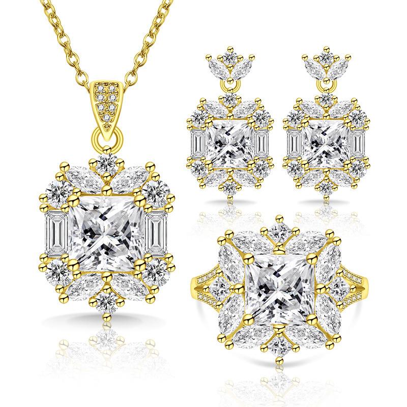 Fashion Jewelry Set Gemstone Ring Earrings Necklace Women s 925 Earrings Necklace Jewelry 2026 45CM