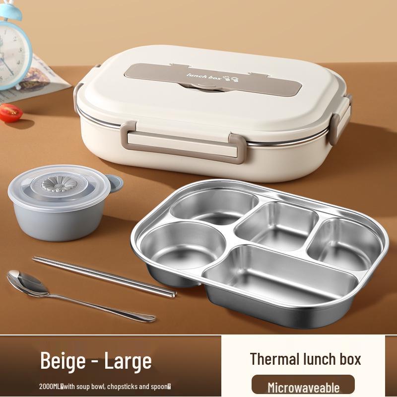 304 Stainless Steel Compartmentalized Portable Lunch Box - Microwave Safe Bento for Students & Office Workers.