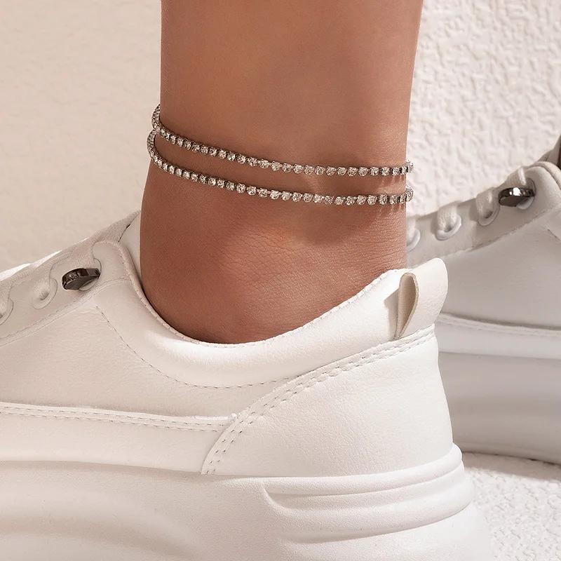 Women Gold Chain Full Rhinestone Anklet Beach Imitation Barefoot Sandal Leg Foot Jewelry