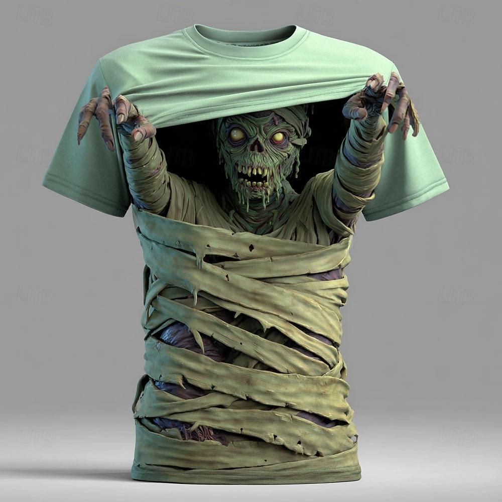 Men s Optical Illusion Zombies 3D T Shirt Short Sleeve T shirt 3D Print Crew Neck Shirt Exaggerated Designer Horror Party Street Holiday S