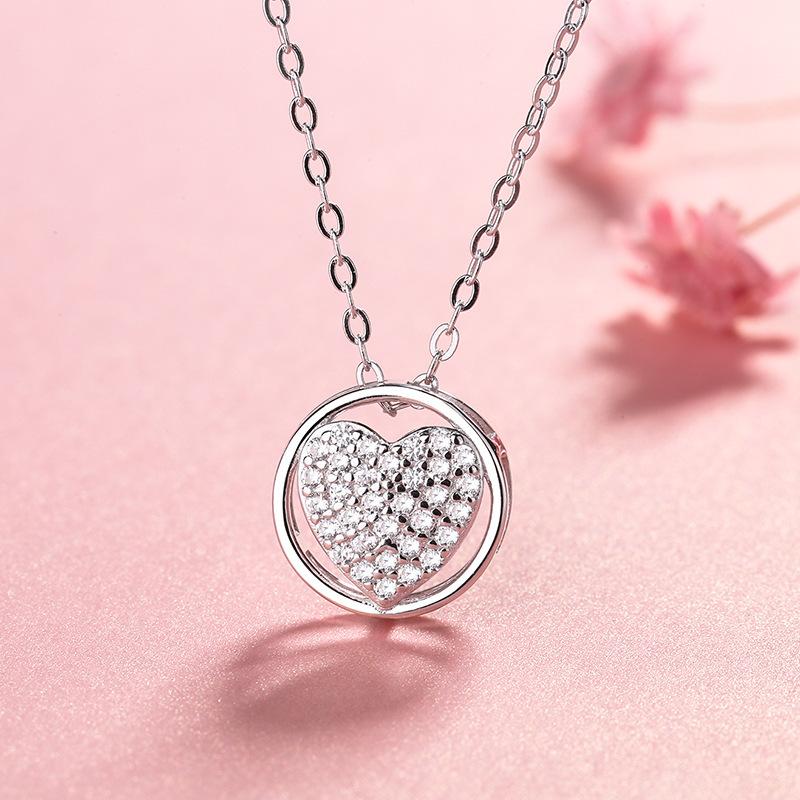 Inlaid Round Heart-Shaped Necklace Female Korean Version Niche Light Luxury Ins Style Pendant Simple Collarbone Chain Quality