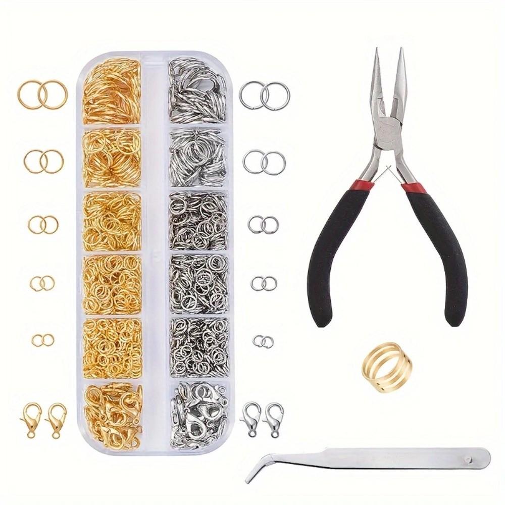 1200 Pièces Nouveau Kit de Réparation Argent Doré Bricolage Avec Pince Brucelles Fermoirs Mousquetons Multi-tailles Anneaux Anneaux Ouverts Fabrication d'Artisanat