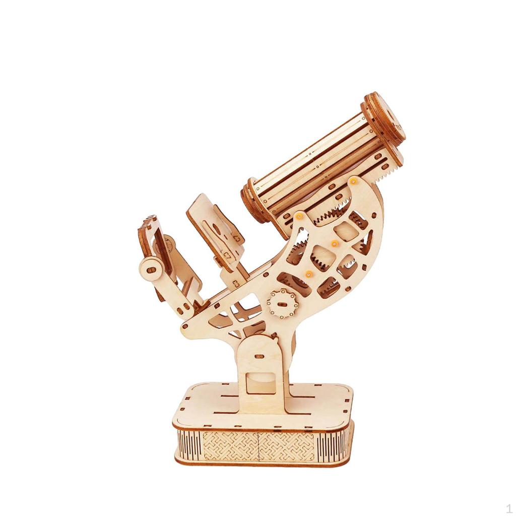 3D Wooden Puzzle Microscope Model Building Kits Vintage Stem DIY Science Experiments for