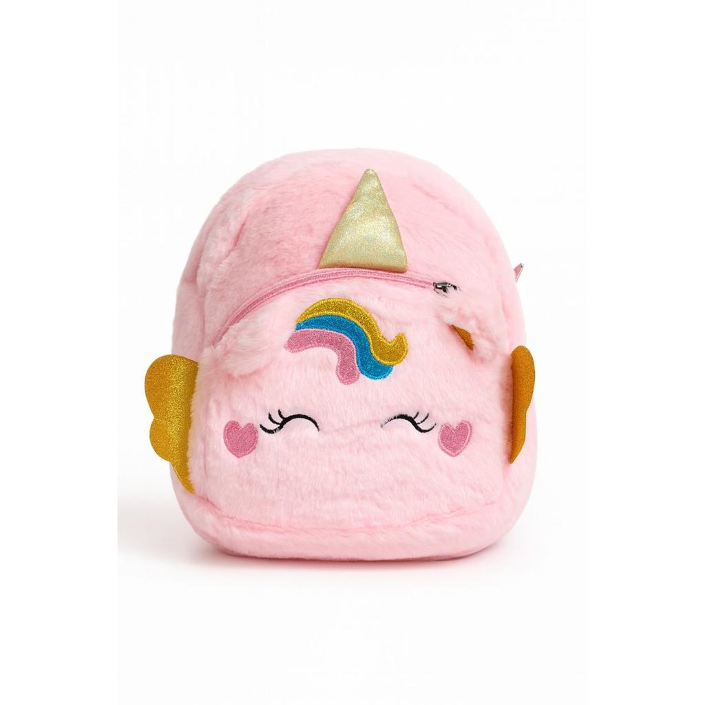 Kids Unicorn Backpack with Wings, 35x30 cm, Ultra Soft Plush, Pink Magical School Bag for Girls