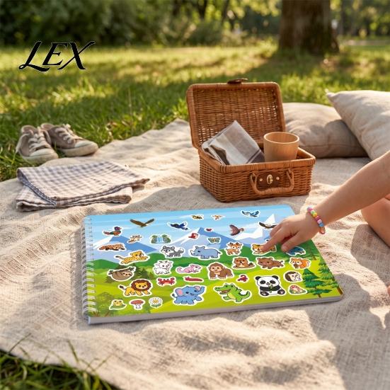Preschool Arts And Crafts Coloring Book with Animal Stickers, Rich Cartoon Patterns Coil Binding Kids Art Activity Supplies Book, Creative Educational