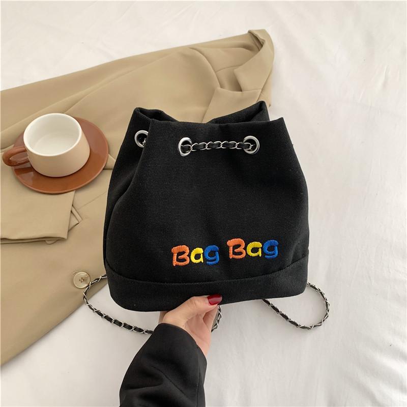Canvas Small Bag for Women New Fashionable Fashionable Chain Letters and Bucket Bag for Students Girl Crossbody Bag
