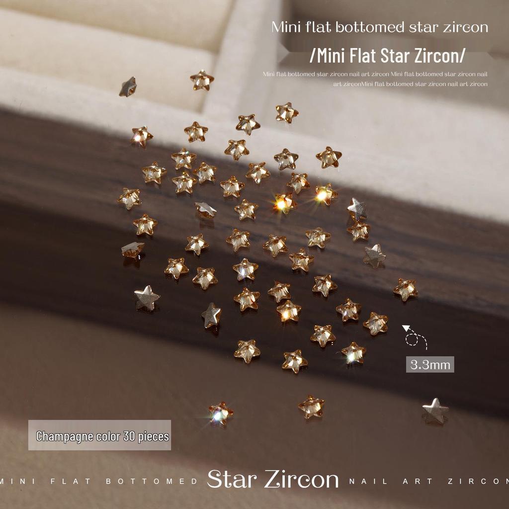 Sparkling Mini Zirconia Flat Star 3D Nail Decorations: Champagne Autumn/Winter Mix