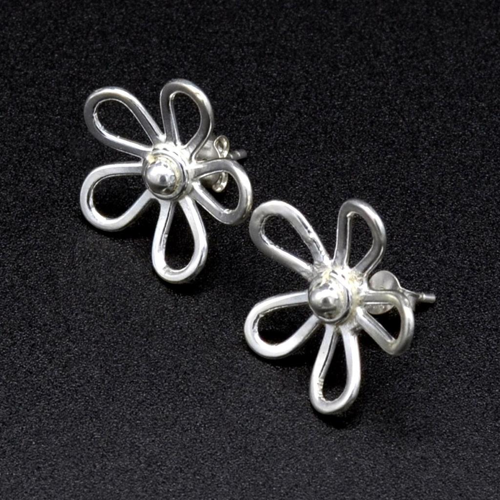 Minimalist Flower Studs Earrings Sterling Silver Woman Jewelry, Artisan Birth Flower Dainty Earrings,
