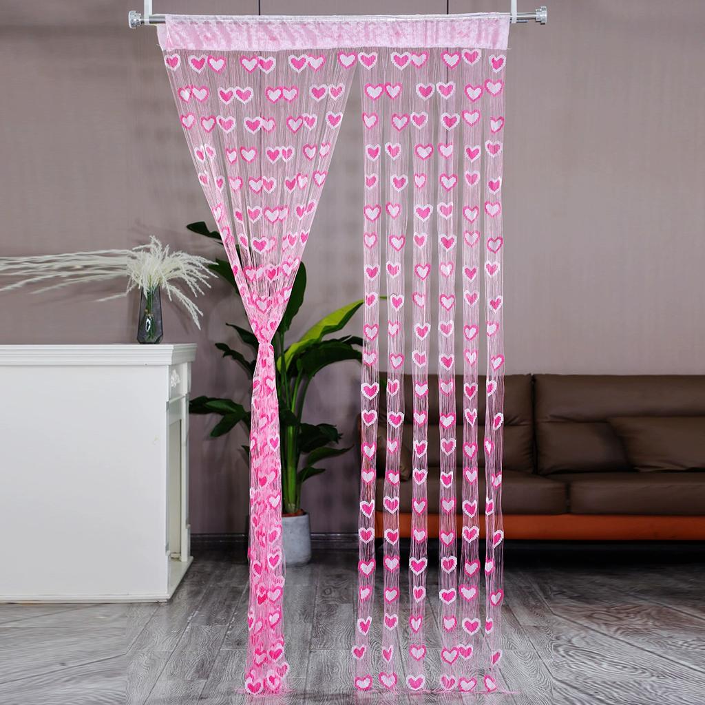 100*200cm Tassel Two-Color Heart-shaped Curtain Romantic Loving Heart String Sheer Curtains for Home Living Room Bedroom Curtain