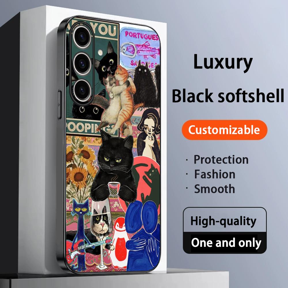 Cat universe cute fashion design ins Phone Case For Samsung Galaxy S25 S24 S23 S22 S21 S20 Plus Ultra Note20 Soft Black