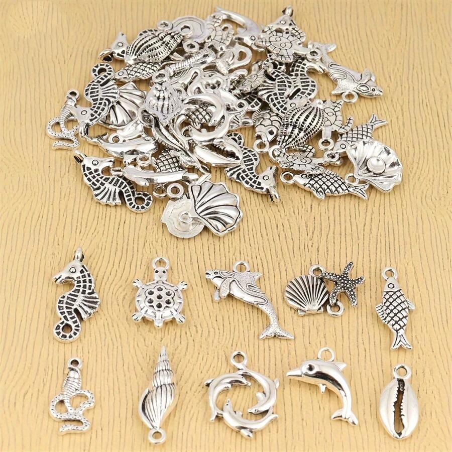18/48Pcs/Lot Silvery Marine Life Charms For Handmade DIY Bracelets Conch/shells/turtles/fish/seahorse Pendants Earrings And Necklace Jewelry Making.